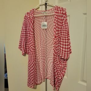 Davi & Dani Pink Checkered Mesh Cardigan (Medium)